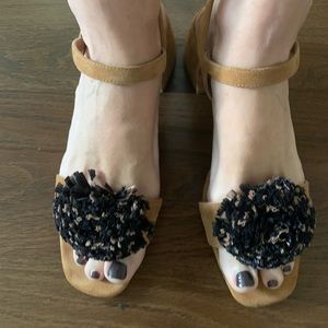 Zara block heel sand and black sandals size 9